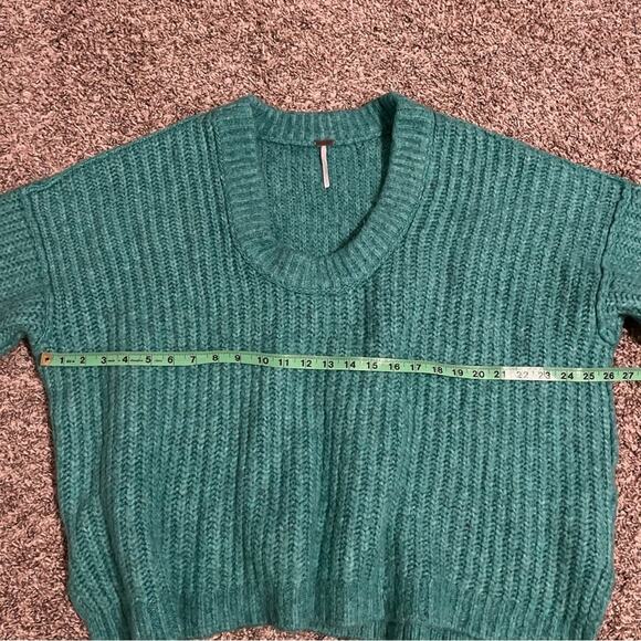 Free People Blue Bell Electric Teal Green Oversized Fuzzy Knit Sweater - Picture 10 of 11